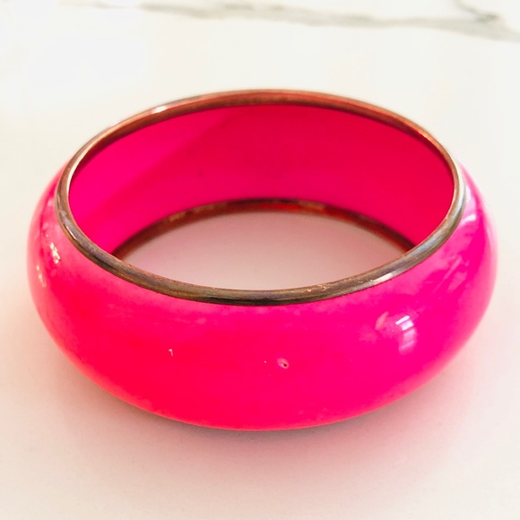 Vintage Jewelry - Vintage Brass with Pink Enamel Bangle